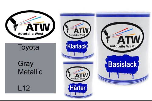 Toyota, Gray Metallic, L12: 1L Lackdose + 1L Klarlack + 500ml Härter - Set, von ATW Autoteile West.
